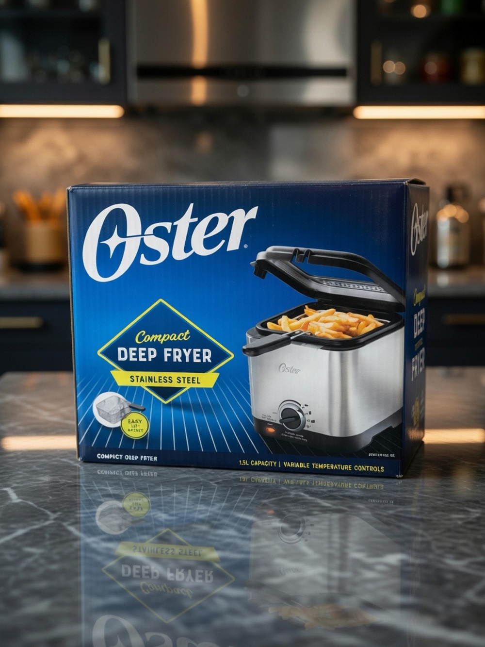 New in box-Oster Stainless Steel Compact Deep Fryer
